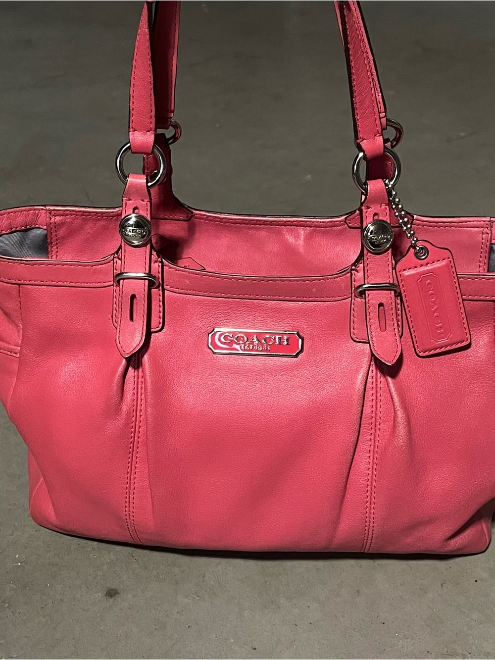 Coach Leather East West Gallery Pink Leather Pleated Tote Shoulder Handbag